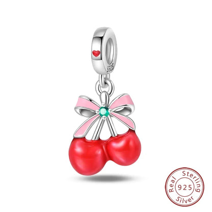 ✨ 925 Silver Halloween Charms – 💀 Skull, 🍎 Apple & 🍒 Cherry | Pandora-Style Bracelet Compatible