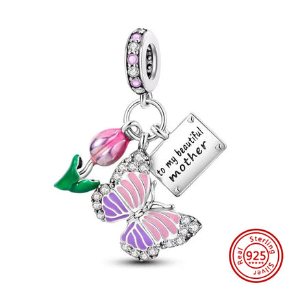 ✨ 925 Silver Purple Charms – ❤️ Heart-Shaped Stone & 🕷️ Spider | Pandora-Style Bracelet Compatible