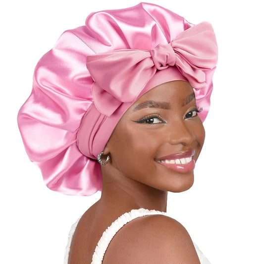 Adjustable Satin Sleeping Bonnet for Women – Solid Color Night Cap with Stretchy Tie Band & Elastic Fit