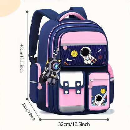 Astronaut Cartoon Backpack for Grades 3-6 – Large Capacity Waterproof School Bag for Kids