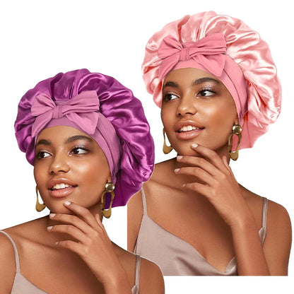 Adjustable Satin Sleeping Bonnet for Women – Solid Color Night Cap with Stretchy Tie Band & Elastic Fit