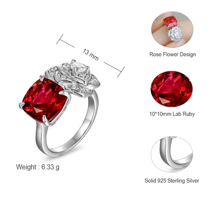 💍 Silver Ring with Lab Ruby & Diamond – Eternal Love Engagement Jewelry ❤️🌹