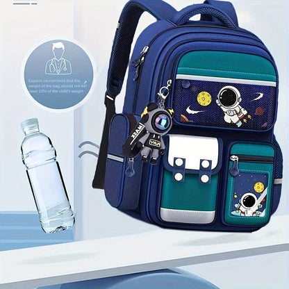 Astronaut Cartoon Backpack for Grades 3-6 – Large Capacity Waterproof School Bag for Kids