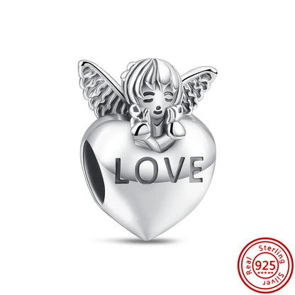 ✨ 925 Silver Sparkling Charms – ❄️ Snowflake, 🌿 Herbarium, 😇 Angel Wings & ❤️ Heart | Pandora-Style Bracelet Compatible