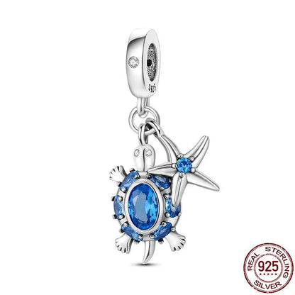 ✨ 925 Silver Ocean Charms – 🐙 Octopus, 🐢 Sea Turtle, 🐬 Dolphin & 💧 Blue Zircon | Pandora-Style Bracelet Compatible