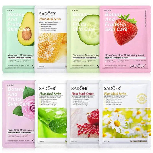 🌿 8pcs Natural Plant Face Mask Set – Moisturizing, Firming & Hydrating Korean Skincare