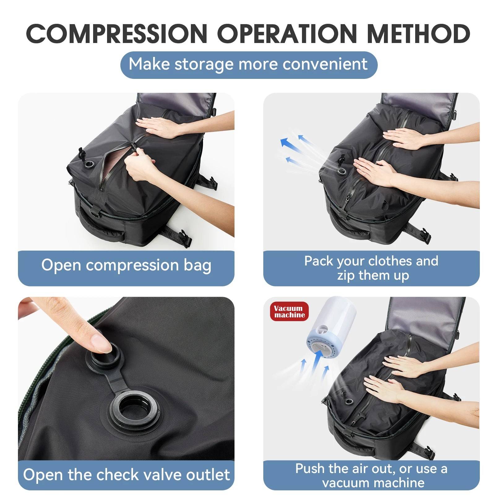 Vacuum Backpack Travel Bag – Large Capacity Expandable Business & School Laptop Backpack for Men & Wome
