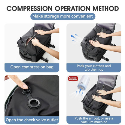 Vacuum Backpack Travel Bag – Large Capacity Expandable Business & School Laptop Backpack for Men & Wome