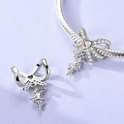 ✨ 925 Silver Cute Charms – 🐾 Cat Paw, 🎀 Bow, 🍎 Apple & ❤️ Heart | Pandora-Style Bracelet Compatible