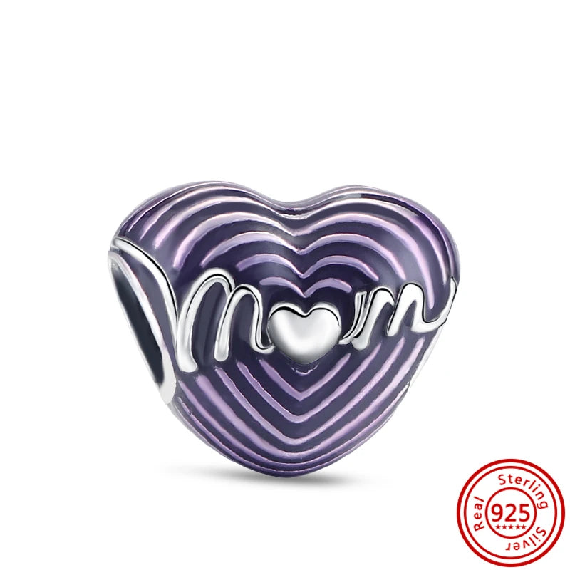 ✨ 925 Silver Purple Charms – ❤️ Heart-Shaped Stone & 🕷️ Spider | Pandora-Style Bracelet Compatible