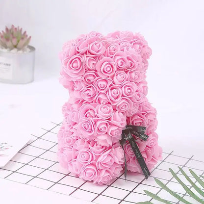 🌹 25 cm-es műrózsa virágmackó – romantikus Valentin-napi és évfordulós ajándék 🧸❤️