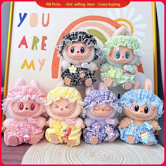 Labubu Summer Pajamas Set – 15/17cm V1 V2 V3 Doll Clothes with Hat