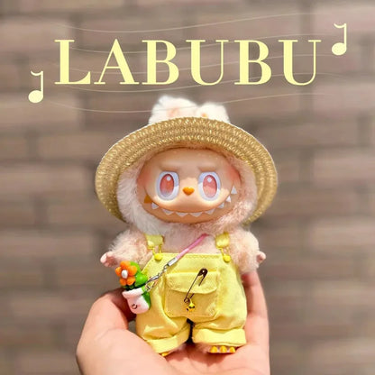 Labubu Summer Overalls Set – Energy Style Clothes with Straw Hat & Belt (15-17cm)