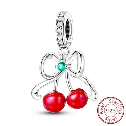 ✨ 925 Silver Cute Charms – 🐾 Cat Paw, 🎀 Bow, 🍎 Apple & ❤️ Heart | Pandora-Style Bracelet Compatible