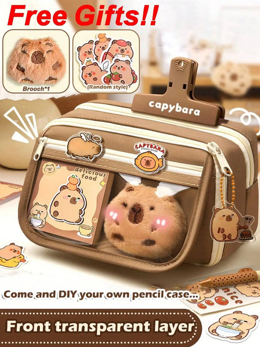 Capybara Pencil Case – 1Pc Large Capacity Flip Cover Stationery Bag for School or Office