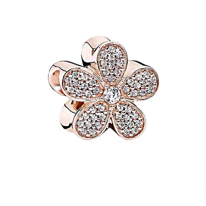 ✨ Rose Gold Plated Winter Charms – ❄️ Snowflake & 💖 Interlocking Hearts | Pandora-Style Bracelet Compatible
