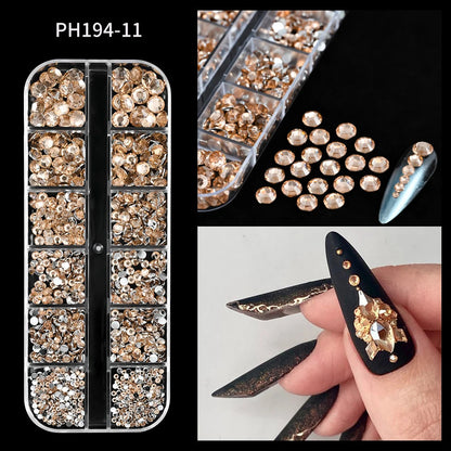 🌊✨ 12Grids Ocean Gold Nail Art Charms | Shell, Seahorse, Starfish & Pearl Gems 🐚🦄 Shop1103833347 Store