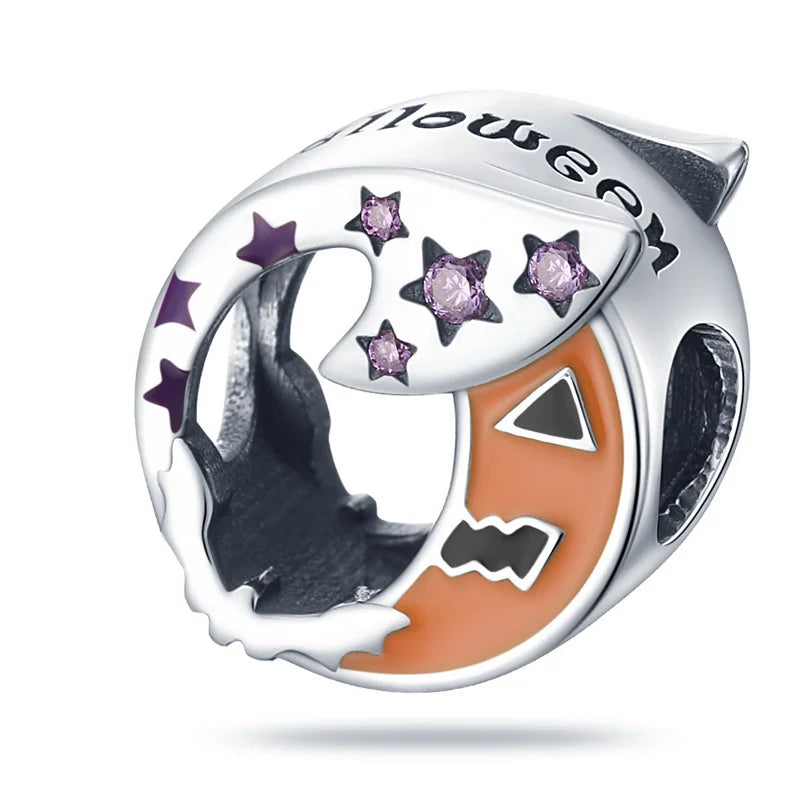 ✨ 925 Sterling Silver Halloween Charms – 🧙‍♀️ Witch, 💀 Skeleton, 👻 Ghost & 🎃 Pumpkin | Pandora-Style Bracelet Compatible