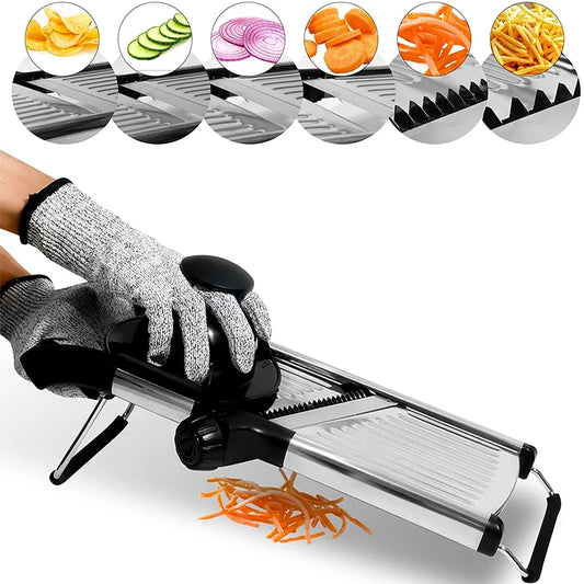 🥕 Adjustable Mandoline Slicer – Stainless Steel Vegetable Cutter & Chopper