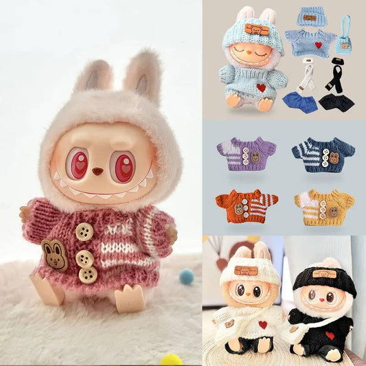 1Set Doll Clothes for 17cm Labubu Cotton Dolls – Sweater, Hat & Scarf Accessories