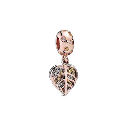✨ Rose Gold Plated Winter Charms – ❄️ Snowflake & 💖 Interlocking Hearts | Pandora-Style Bracelet Compatible