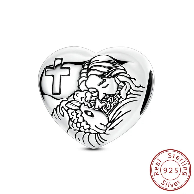 ✨ 925 Silver Cute Charms – 🐾 Cat Paw, 🎀 Bow, 🍎 Apple & ❤️ Heart | Pandora-Style Bracelet Compatible
