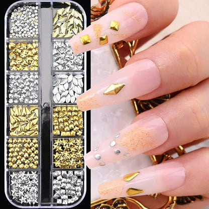 🌊✨ 12Grids Ocean Gold Nail Art Charms | Shell, Seahorse, Starfish & Pearl Gems 🐚🦄 Shop1103833347 Store