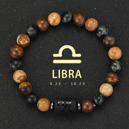 ✨ 12 Zodiac Natural Stone Bracelet – Cancer, Virgo, Leo, Libra – Unisex Couple & Friendship Jewelry Gift