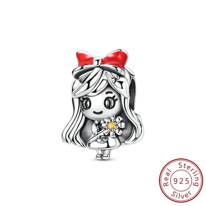 ✨ 925 Silver Cute Charms – 🐾 Cat Paw, 🎀 Bow, 🍎 Apple & ❤️ Heart | Pandora-Style Bracelet Compatible