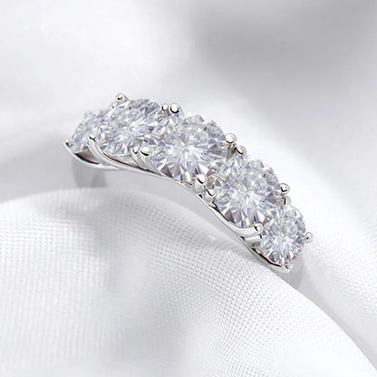 Moissanite Wedding Band – 5-Stone S925 Sterling Silver Ring for Women