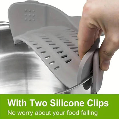 ClipFlow™ Adjustable Pot Strainer – Universal Cookware Drainer
