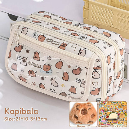 Capybara Pencil Case – 1Pc Large Capacity Flip Cover Stationery Bag for School or Office