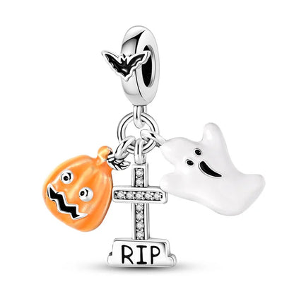 ✨ 925 Sterling Silver Halloween Charms – 🧙‍♀️ Witch, 💀 Skeleton, 👻 Ghost & 🎃 Pumpkin | Pandora-Style Bracelet Compatible