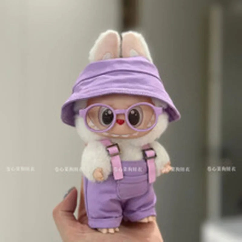 2025 Macaron Color Labubu Outfit – Strap Pants, Hat & Glasses Doll Accessories