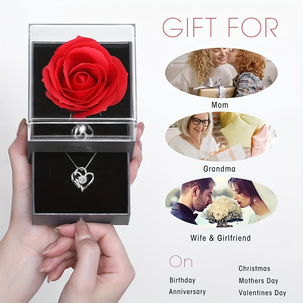 🌹 Exquisite Kunstrosenbox und Herzkette – Perfektes Geschenk für Frauen 🎁 
