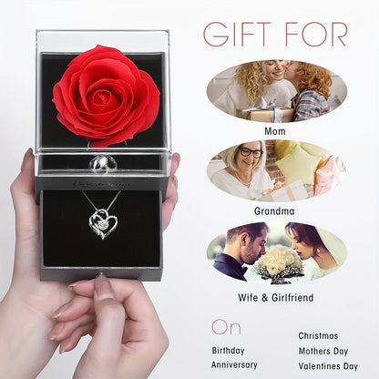 🌹 Exquisite Kunstrosenbox und Herzkette – Perfektes Geschenk für Frauen 🎁 