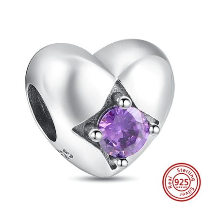 ✨ 925 Silver Purple Charms – ❤️ Heart-Shaped Stone & 🕷️ Spider | Pandora-Style Bracelet Compatible