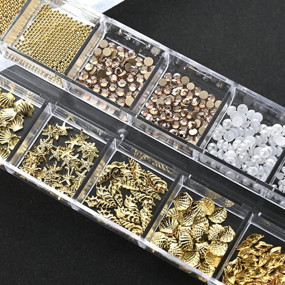 🌊✨ 12Grids Ocean Gold Nail Art Charms | Shell, Seahorse, Starfish & Pearl Gems 🐚🦄 Shop1103833347 Store