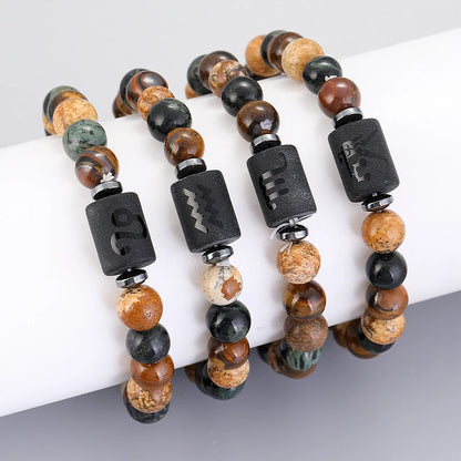 ✨ 12 Zodiac Natural Stone Bracelet – Cancer, Virgo, Leo, Libra – Unisex Couple & Friendship Jewelry Gift