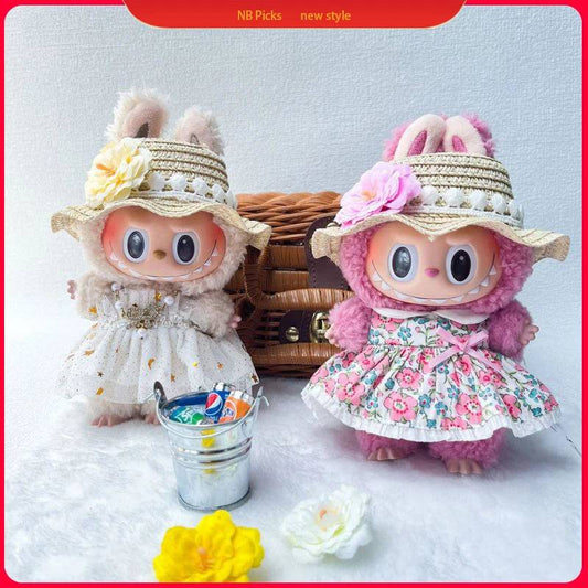 Labubu Summer Elegant Straw Hat – 15/17cm Hawaiian Doll Accessory