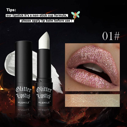 💎 7 Colors Glitter Lipstick – Waterproof Long-Lasting Diamond Pearlescent Metallic Lipstick