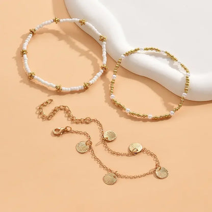 3pcs Retro Pearl Beads Anklet for Women