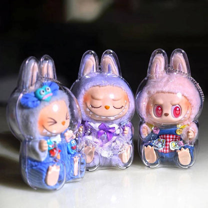 Transparent Protective Cover Dustproof Vinyl Doll Storage Box – Cute Elf Plushie Display Cover for LABUBU Sitting Party Dolls