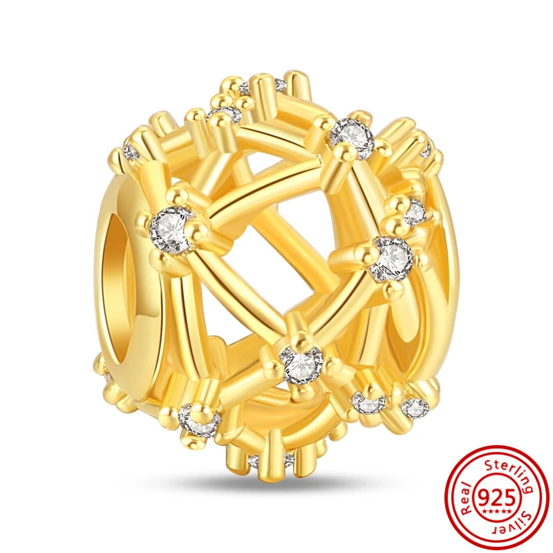 ✨ 925 Silver Gold-Plated Charms – ✨ Sparkling Dangle Beads | Pandora-Style Bracelet Compatible