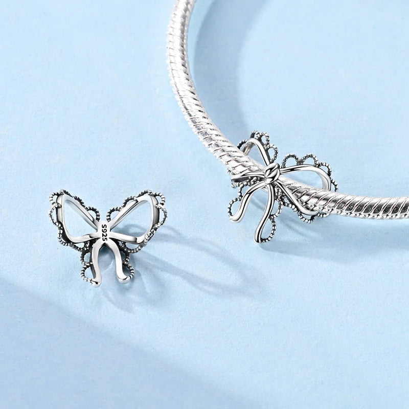 ✨ 925 Silver Cute Charms – 🐾 Cat Paw, 🎀 Bow, 🍎 Apple & ❤️ Heart | Pandora-Style Bracelet Compatible
