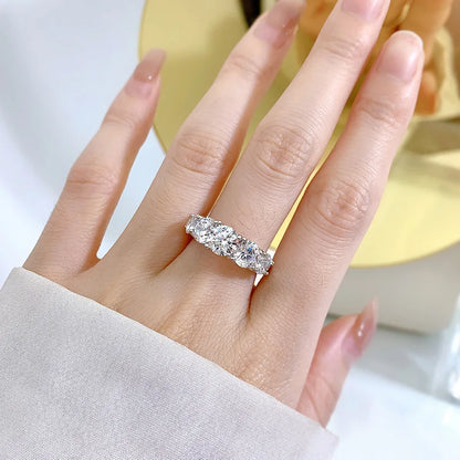 💍Moissanite 5-Stone Engagement Ring – 925 Sterling Silver, Platinum Plated