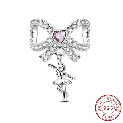 ✨ 925 Silver Cute Charms – 🐾 Cat Paw, 🎀 Bow, 🍎 Apple & ❤️ Heart | Pandora-Style Bracelet Compatible