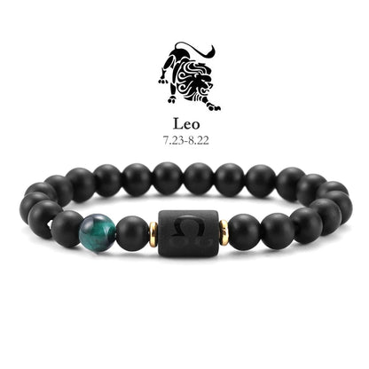 ✨ 12 Zodiac Natural Stone Bracelet – Cancer, Virgo, Leo, Libra – Unisex Couple & Friendship Jewelry Gift