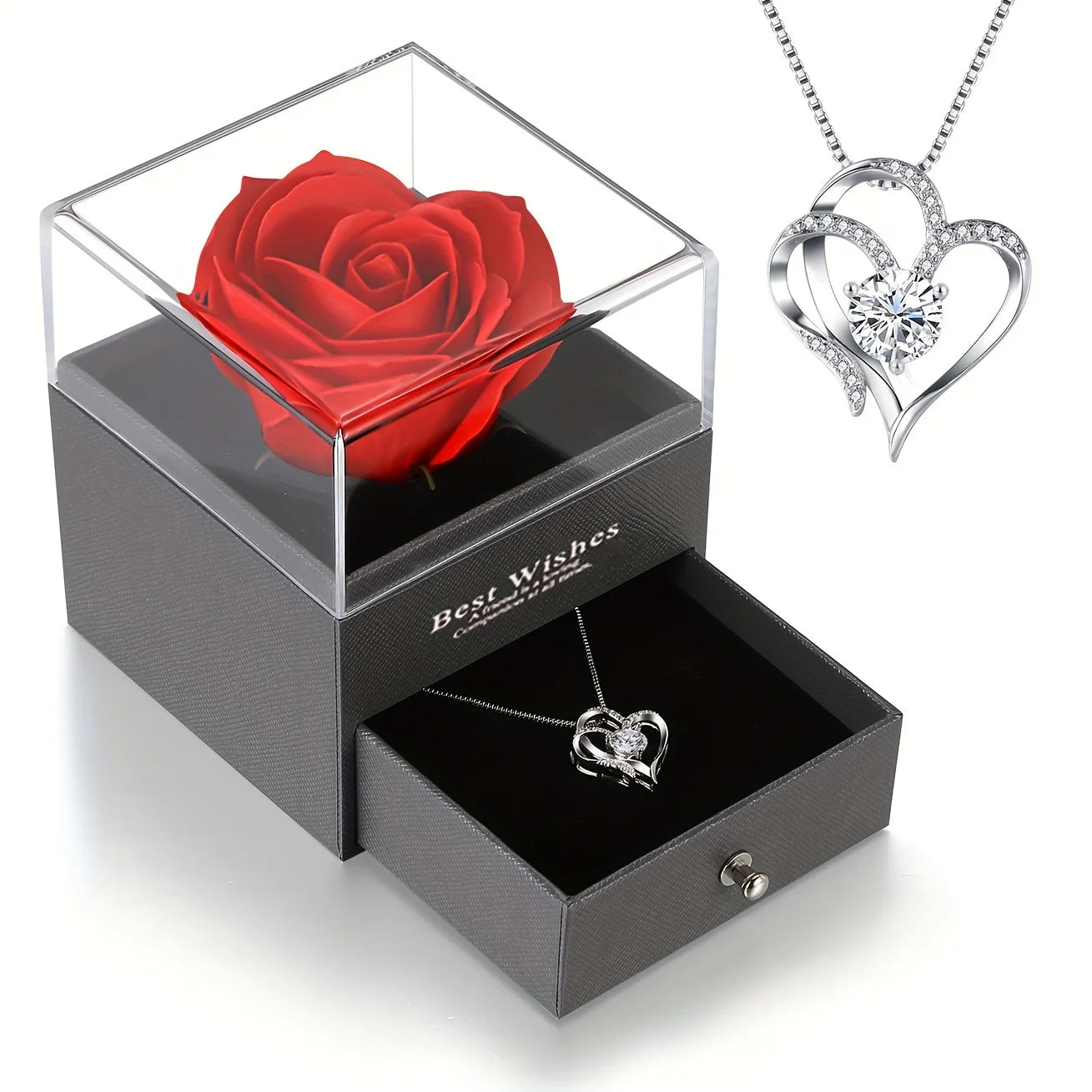 🌹 Exquisite Kunstrosenbox und Herzkette – Perfektes Geschenk für Frauen 🎁 