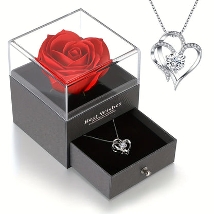 🌹 Exquisite Kunstrosenbox und Herzkette – Perfektes Geschenk für Frauen 🎁 